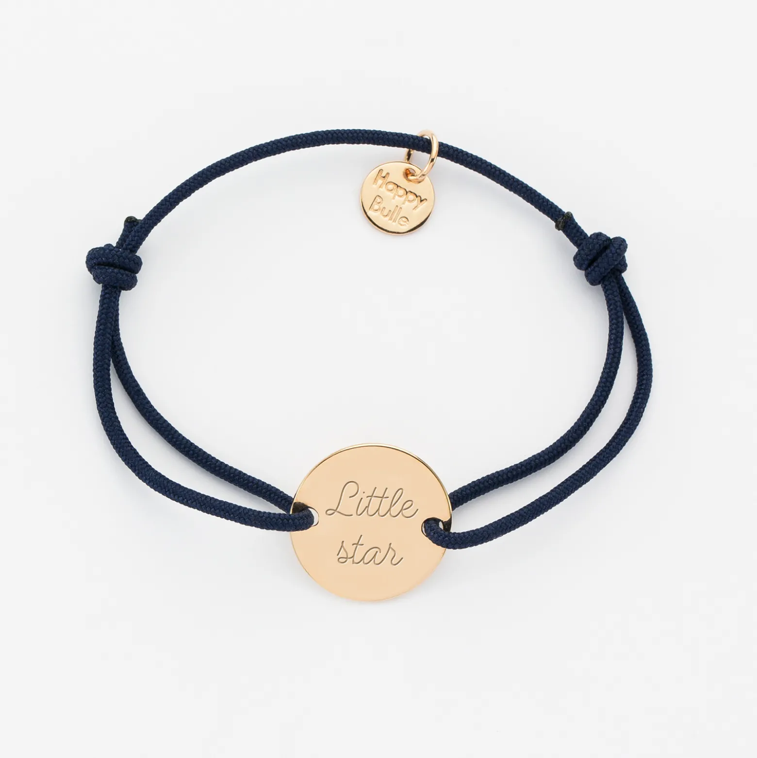 Bracelet enfant personnalisé illustration médaille gravée plaqué or 2 trous 15 mm - HappyBulle x Marie Savart