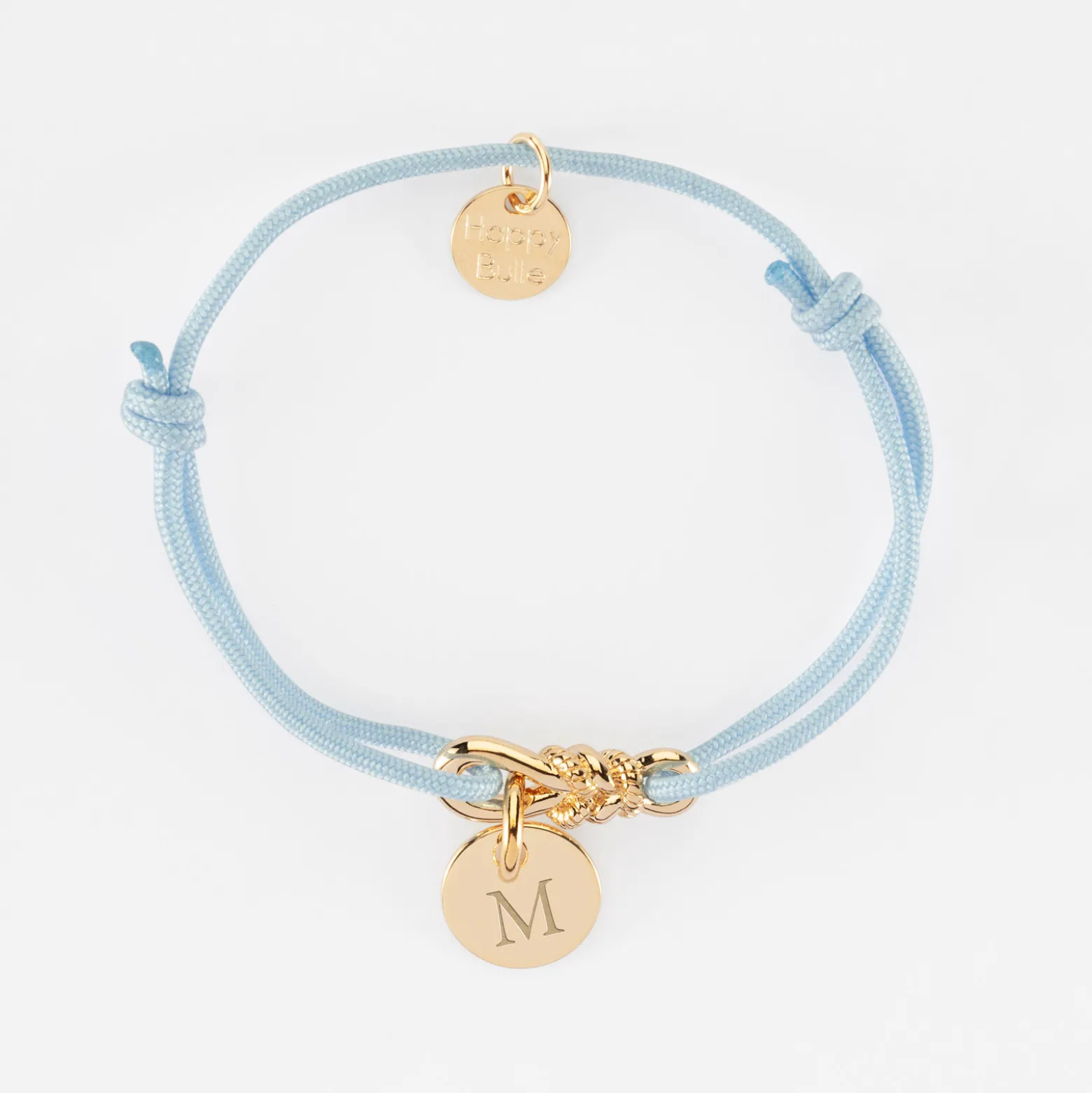Bracelet enfant personnalisé cordon "Le lien" et médaille gravée plaqué or 10 mm - HappyBulle x Lilylovesfashion