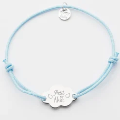 Bracelet enfant personnalisé médaille gravée argent nuage 2 trous 20x14 mm