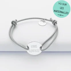 Bracelet enfant personnalisé médaille gravée argent 2 trous 15mm