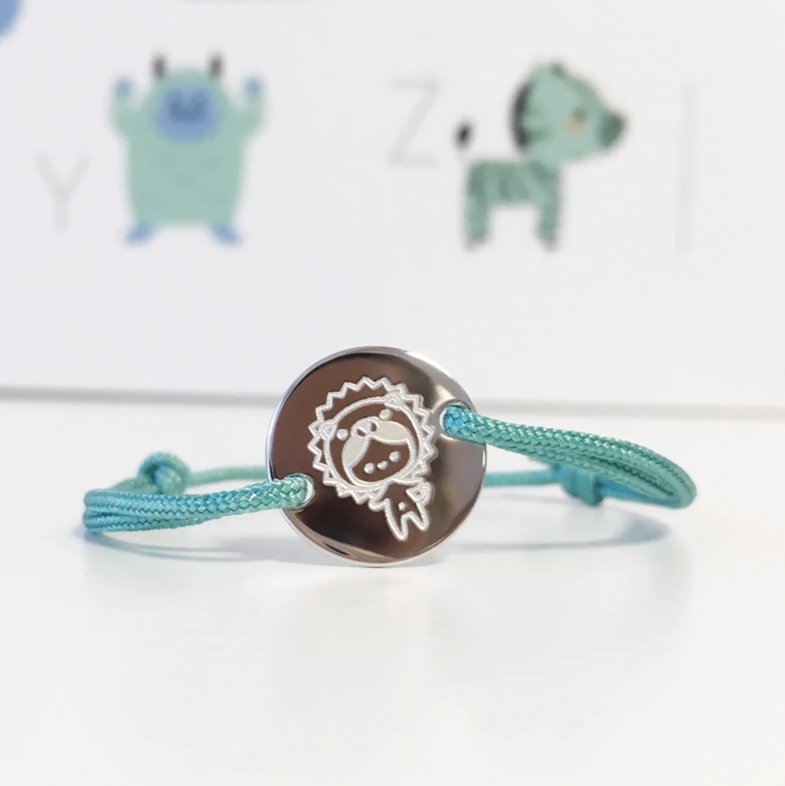Bracelet enfant personnalisé médaille gravée argent 2 trous 15mm