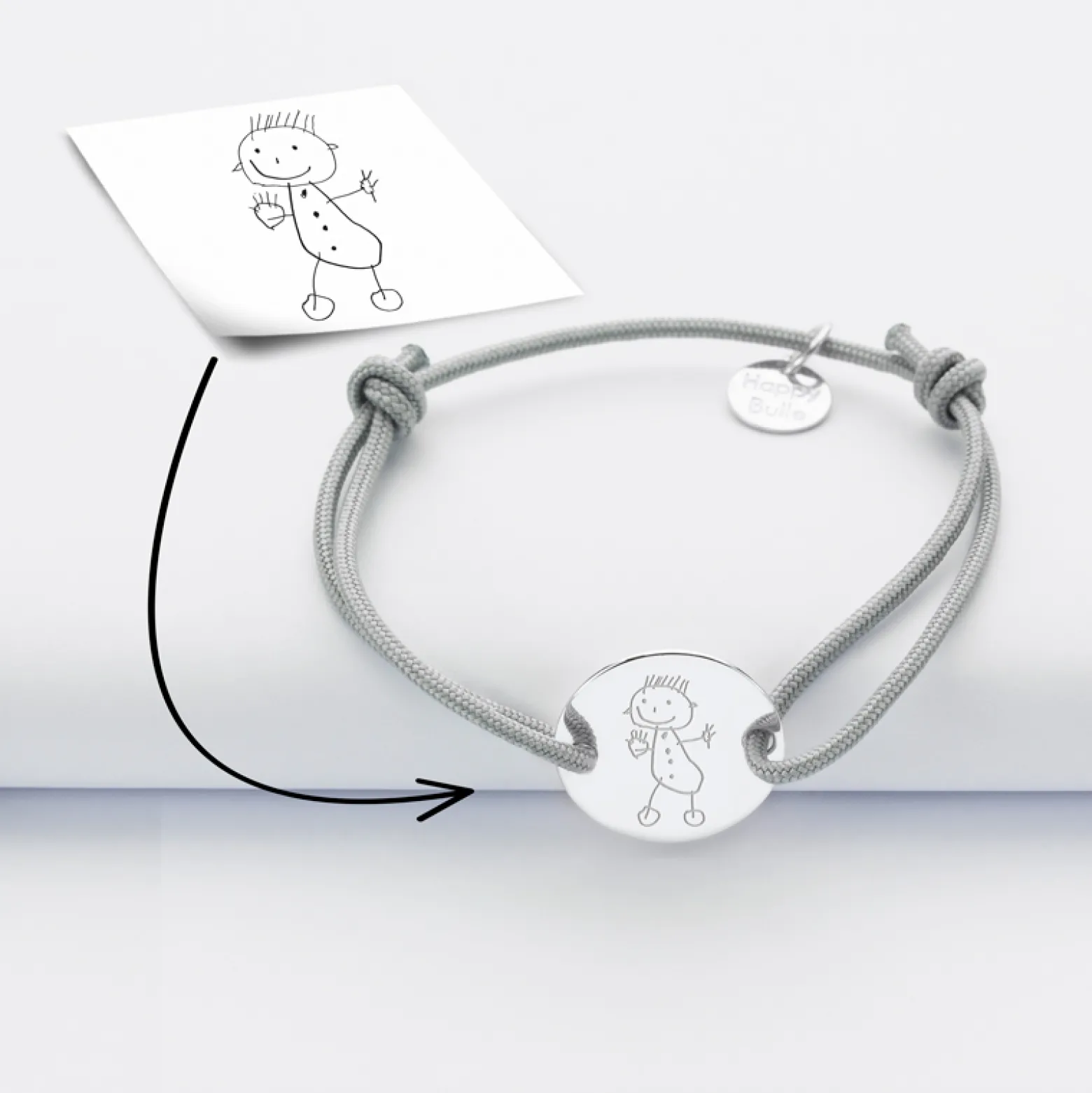 Bracelet enfant personnalisé médaille gravée argent 2 trous 15mm