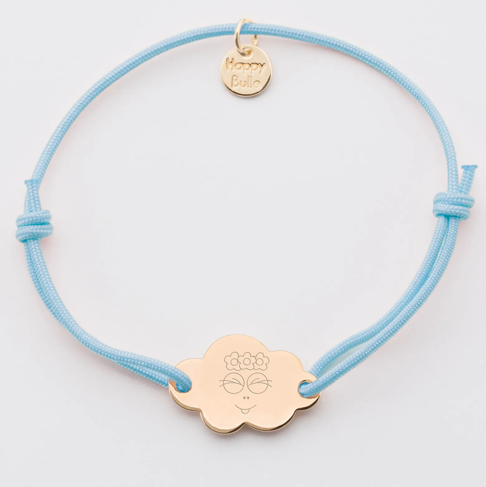 Bracelet enfant personnalisé médaille gravée plaqué or nuage 2 trous 20x14 mm - Happybulle x Barbapapa