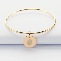 Bracelet enfant personnalisé jonc plaqué or médaille gravée 15 mm