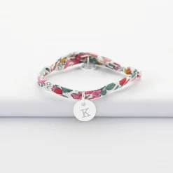 Bracelet enfant personnalisé Liberty médaille gravée initiale argent 10mm