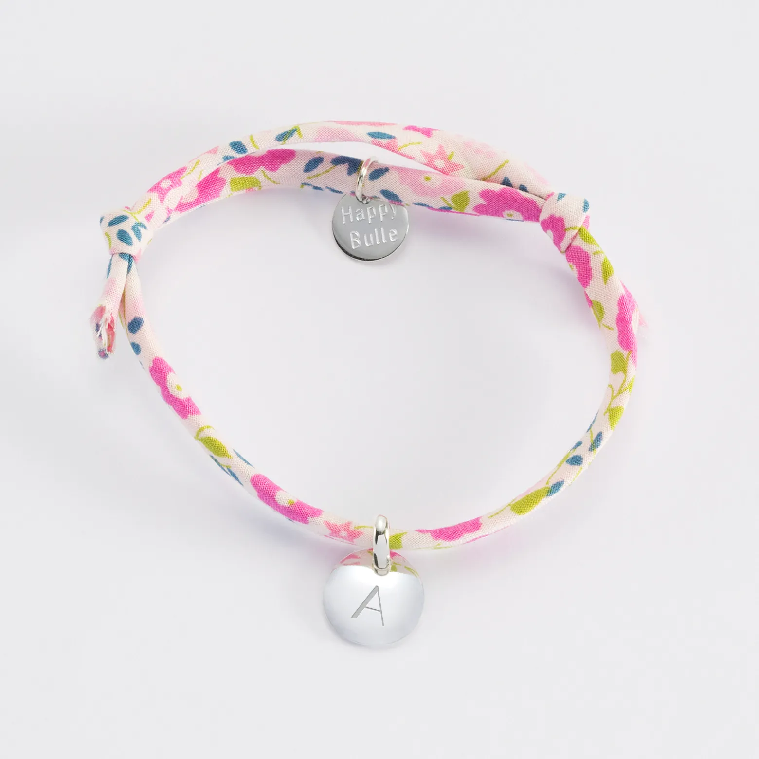 Bracelet enfant personnalisé Liberty médaille gravée initiale argent 10mm