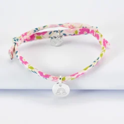 Bracelet enfant personnalisé Liberty médaille gravée initiale argent 10mm