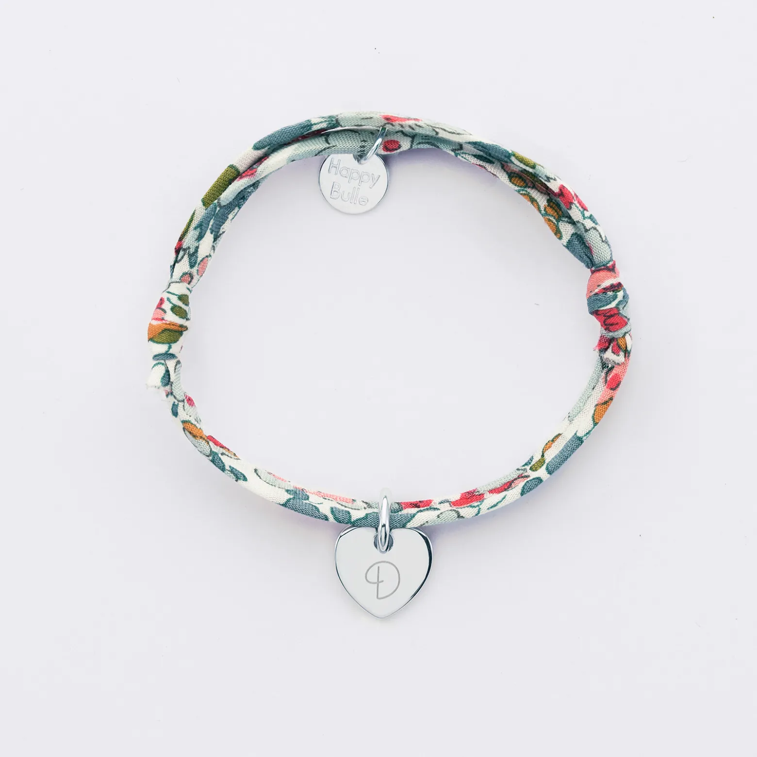 Bracelet enfant personnalisé Liberty médaille gravée initiale argent coeur 10 mm