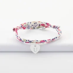 Bracelet enfant personnalisé Liberty médaille gravée initiale argent coeur 10 mm