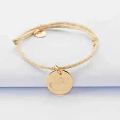 Bracelet enfant personnalisé cordon pailleté médaille gravée plaqué or 15 mm - HappyBulle x MyLovelyThing