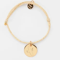 Bracelet enfant personnalisé cordon pailleté médaille gravée plaqué or 15 mm - HappyBulle x MyLovelyThing