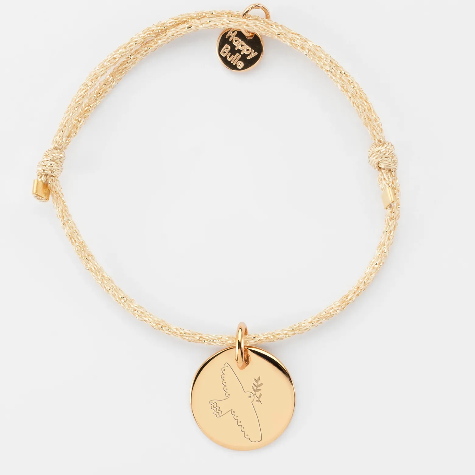 Bracelet enfant personnalisé cordon pailleté médaille gravée plaqué or 15 mm - HappyBulle x MyLovelyThing