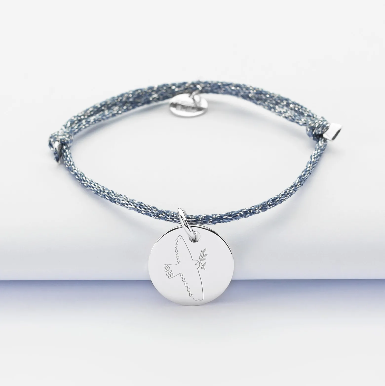 Bracelet enfant personnalisé cordon pailleté médaille gravée argent 15 mm - HappyBulle x MyLovelyThing