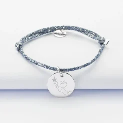 Bracelet enfant personnalisé cordon pailleté médaille gravée argent 15 mm - HappyBulle x MyLovelyThing