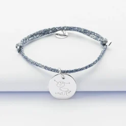 Bracelet enfant personnalisé cordon pailleté médaille gravée argent 15 mm - HappyBulle x MyLovelyThing