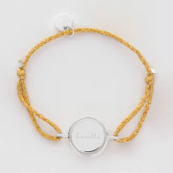 Bracelet enfant personnalisé cordon pailleté médaille réversible Eternelle gravée argent 2 trous 16 mm - HappyBulle x Capucine