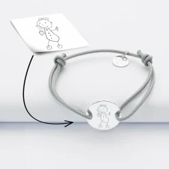 Bracelet enfant personnalisé médaille gravée argent 2 trous 15mm - Nos petits imparfaits