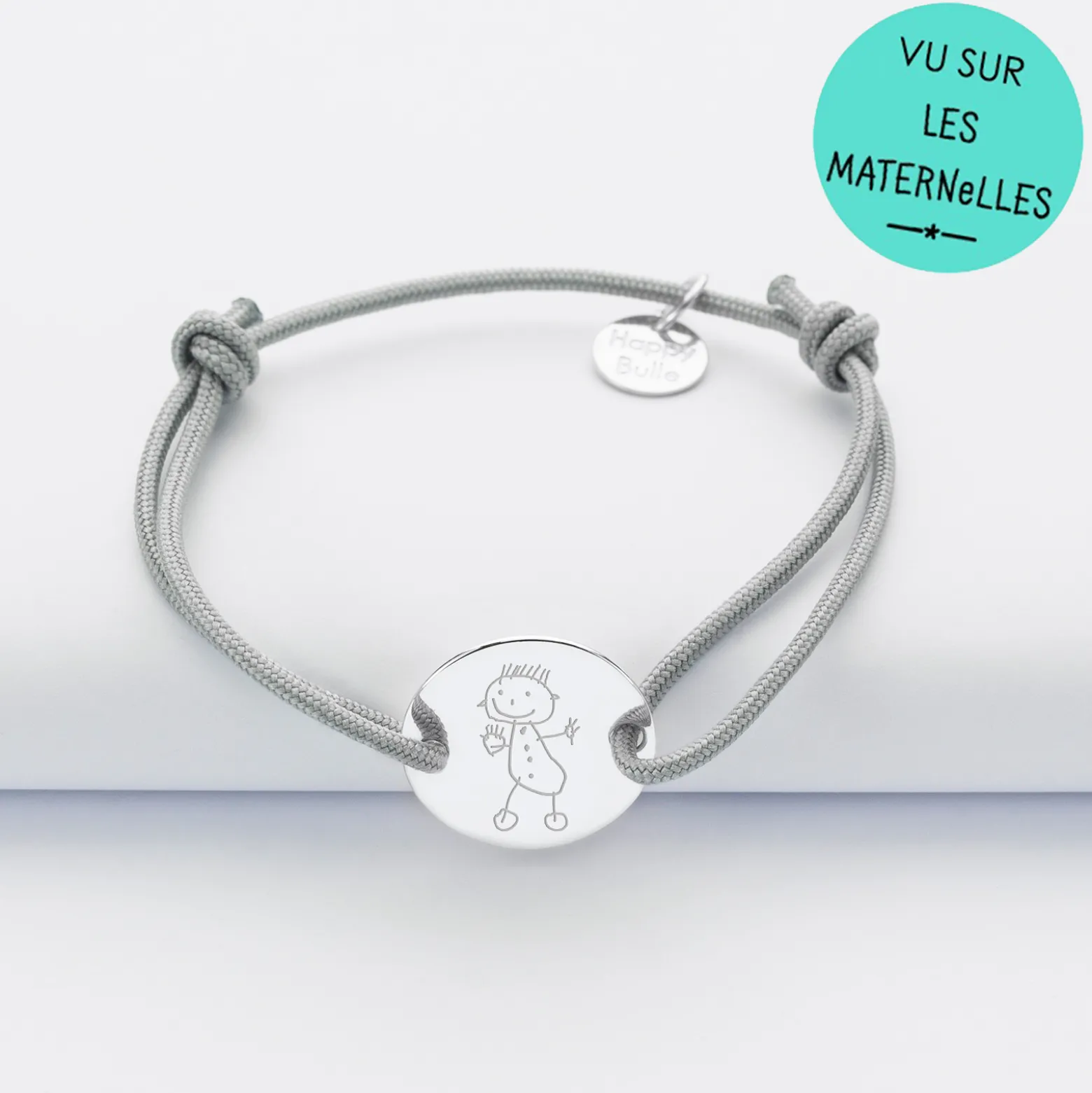 Bracelet enfant personnalisé médaille gravée argent 2 trous 15mm - Nos petits imparfaits