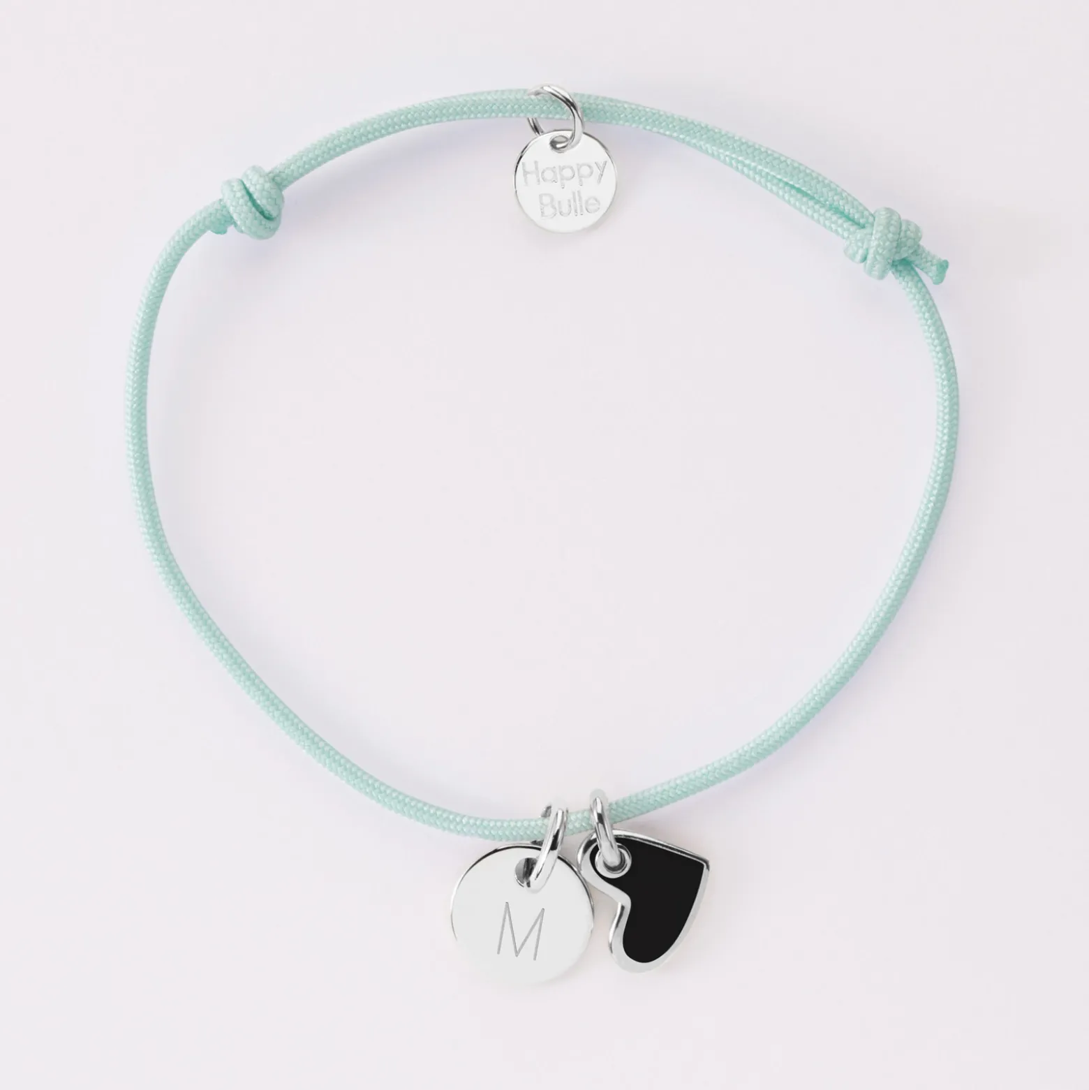 Bracelet enfant personnalisé médaille gravée argent 10 mm et breloque coeur email 10 mm