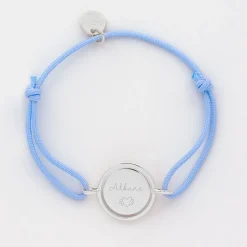 Bracelet enfant personnalisé cordon médaille réversible Eternelle gravée argent 2 trous 16 mm