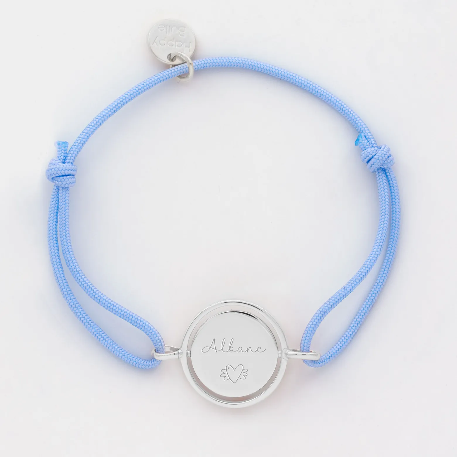 Bracelet enfant personnalisé cordon médaille réversible Eternelle gravée argent 2 trous 16 mm