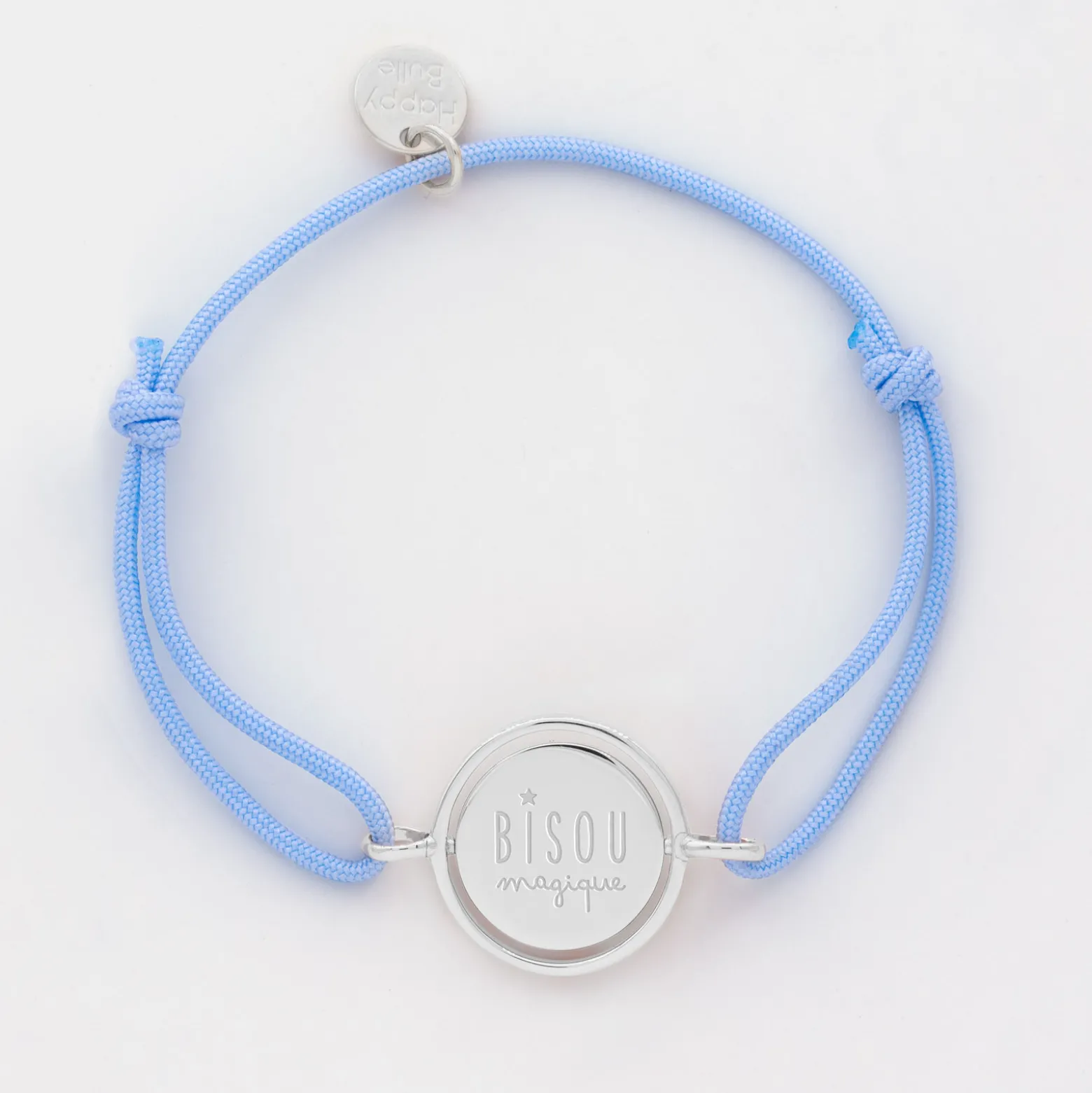 Bracelet enfant personnalisé cordon médaille réversible Eternelle gravée argent 2 trous 16 mm