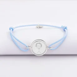 Bracelet enfant personnalisé cordon médaille réversible Eternelle gravée argent 2 trous 16 mm