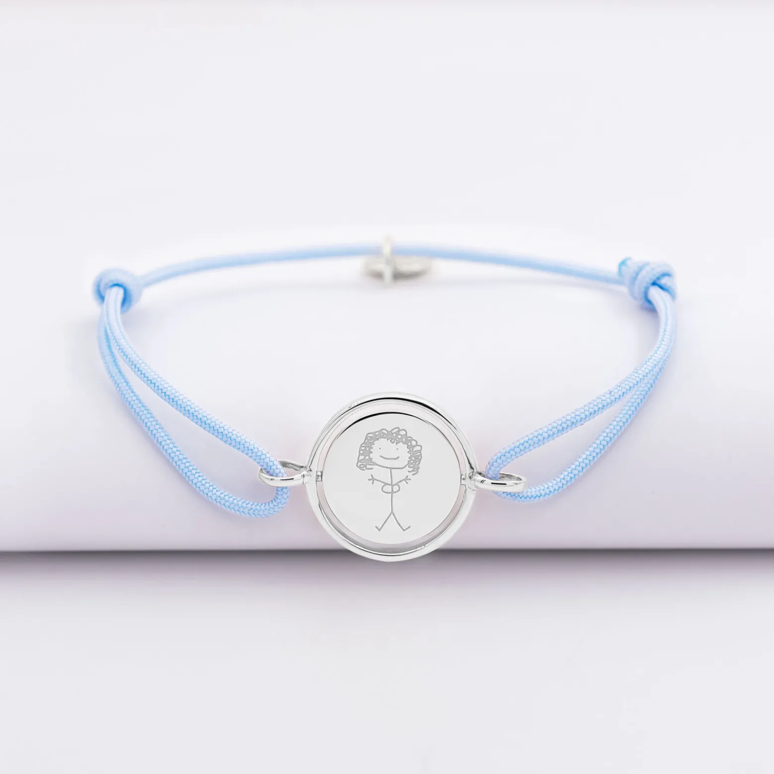 Bracelet enfant personnalisé cordon médaille réversible Eternelle gravée argent 2 trous 16 mm