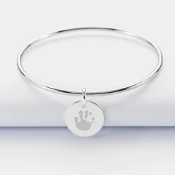 Bracelet enfant personnalisé jonc argent médaille gravée 15 mm