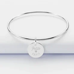 Bracelet enfant personnalisé jonc argent médaille gravée 15 mm