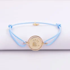 Bracelet enfant personnalisé cordon médaille réversible Eternelle gravée plaqué or 2 trous 16 mm