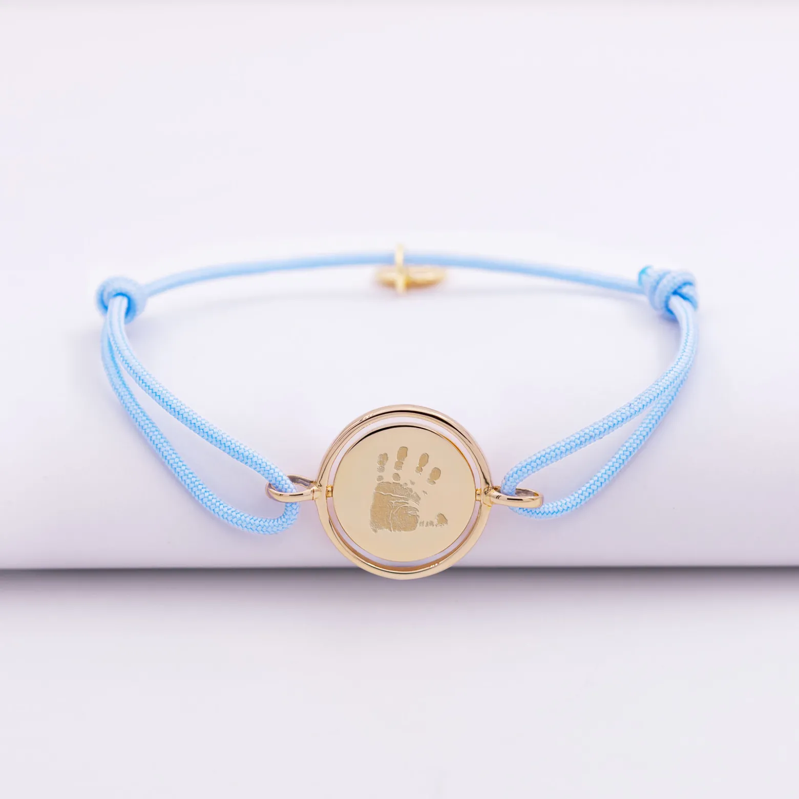 Bracelet enfant personnalisé cordon médaille réversible Eternelle gravée plaqué or 2 trous 16 mm