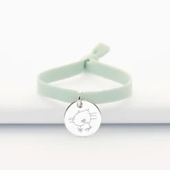 Bracelet enfant personnalisé cordon élastique médaille gravée argent 15 mm