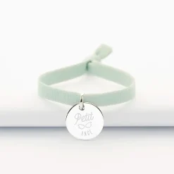 Bracelet enfant personnalisé cordon élastique médaille gravée argent 15 mm