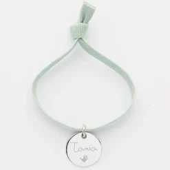 Bracelet enfant personnalisé cordon élastique médaille gravée argent 15 mm