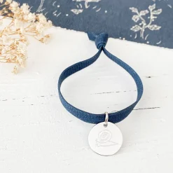 Bracelet enfant personnalisé cordon élastique médaille gravée argent 15 mm
