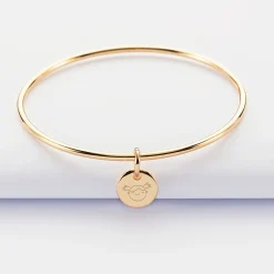 Bracelet enfant personnalisé jonc plaqué or médaille gravée initiale 10 mm