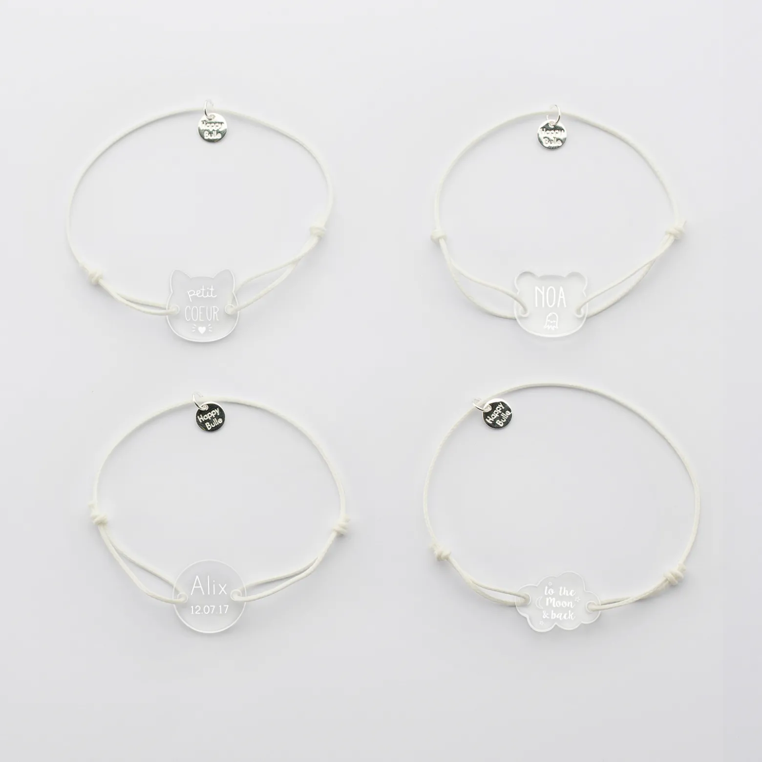 Bracelet enfant personnalisé cordon phosphorescent médaille gravée acrylique