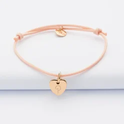 Bracelet enfant personnalisé médaille initiale coeur gravée plaqué or 10 mm