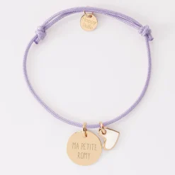 Bracelet enfant personnalisé médaille gravée plaqué or 15 mm et breloque coeur email 10 mm