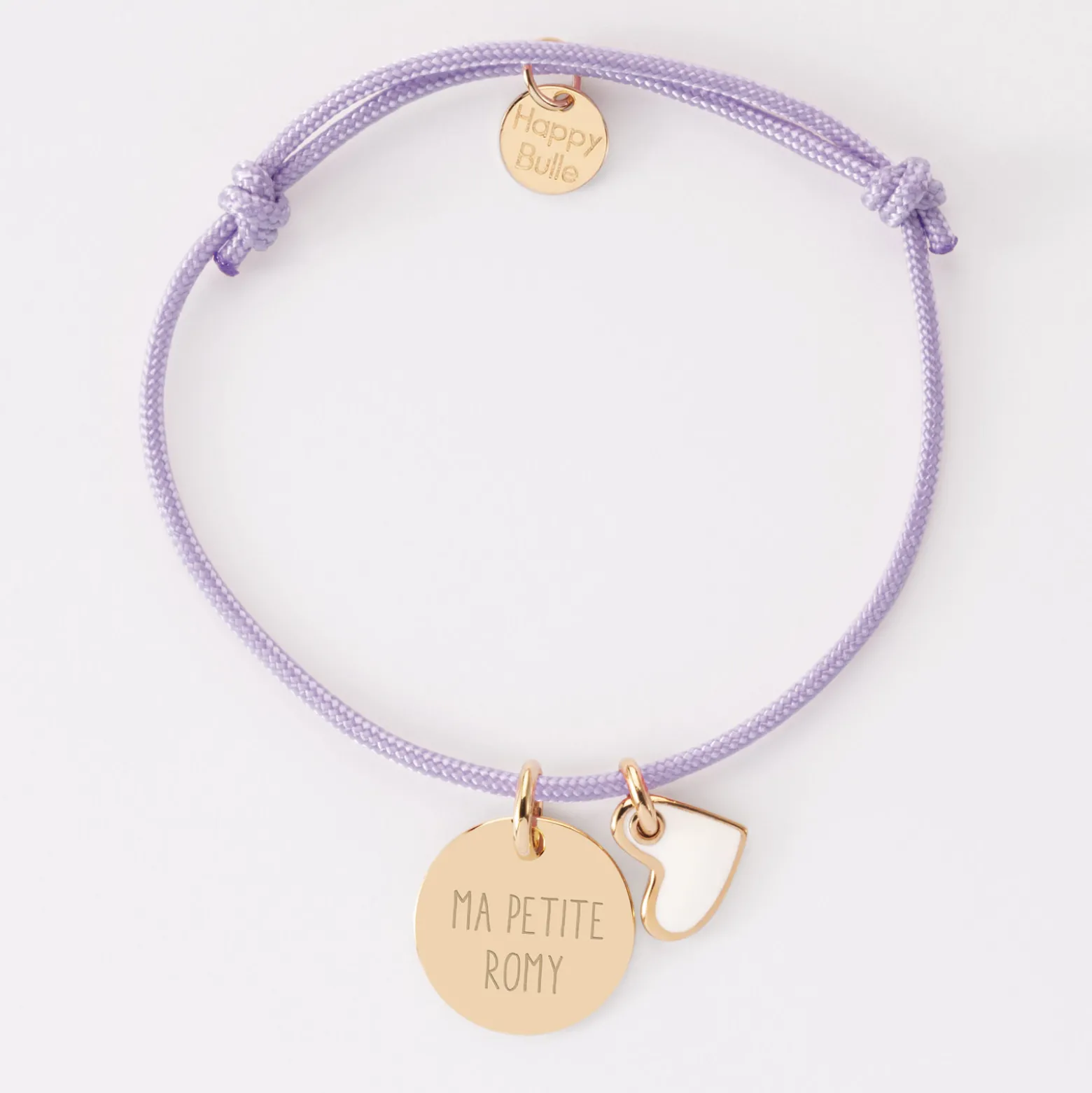 Bracelet enfant personnalisé médaille gravée plaqué or 15 mm et breloque coeur email 10 mm