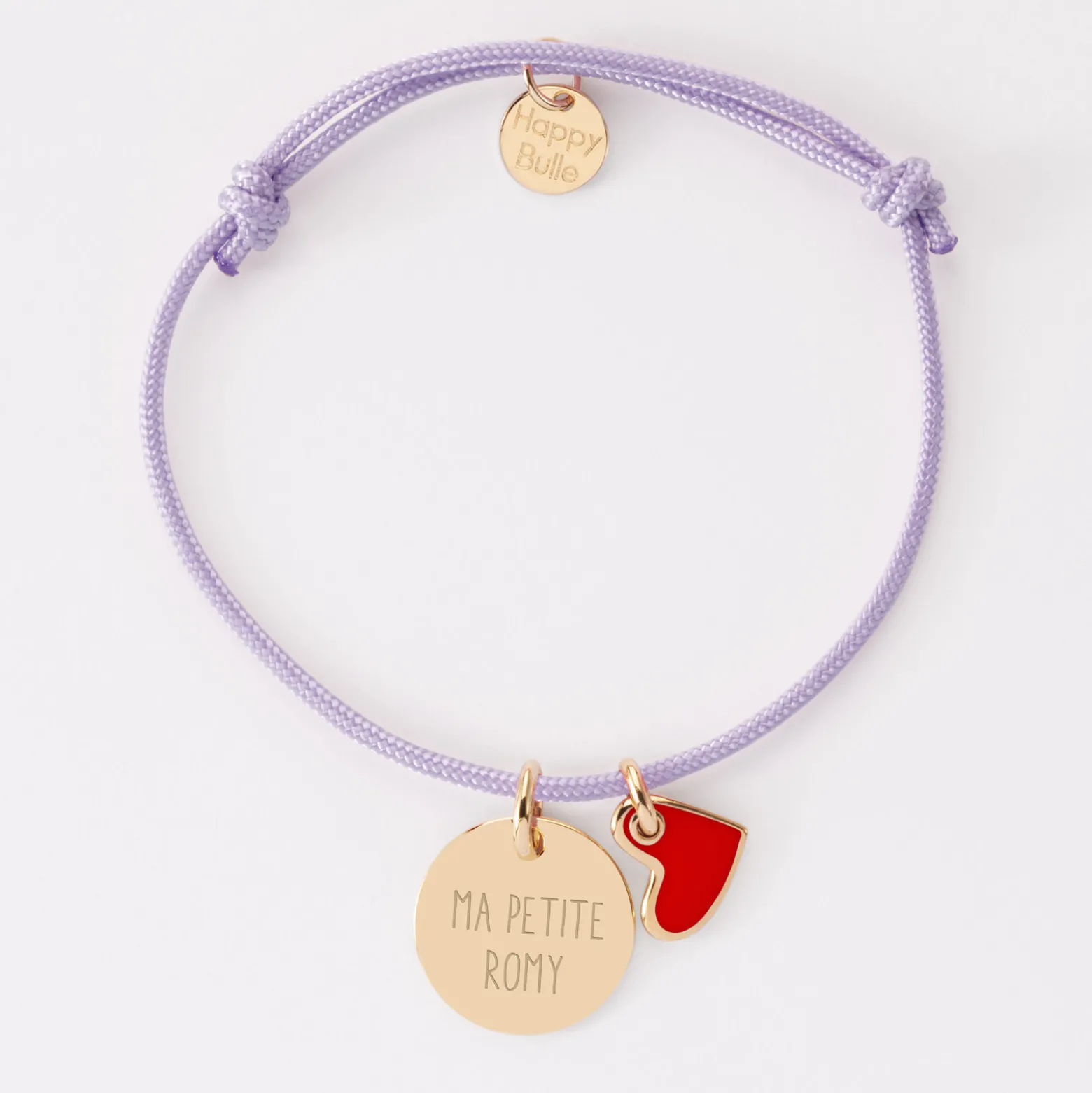 Bracelet enfant personnalisé médaille gravée plaqué or 15 mm et breloque coeur email 10 mm