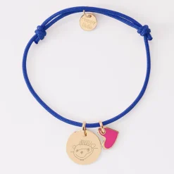 Bracelet enfant personnalisé médaille gravée plaqué or 15 mm et breloque coeur email 10 mm
