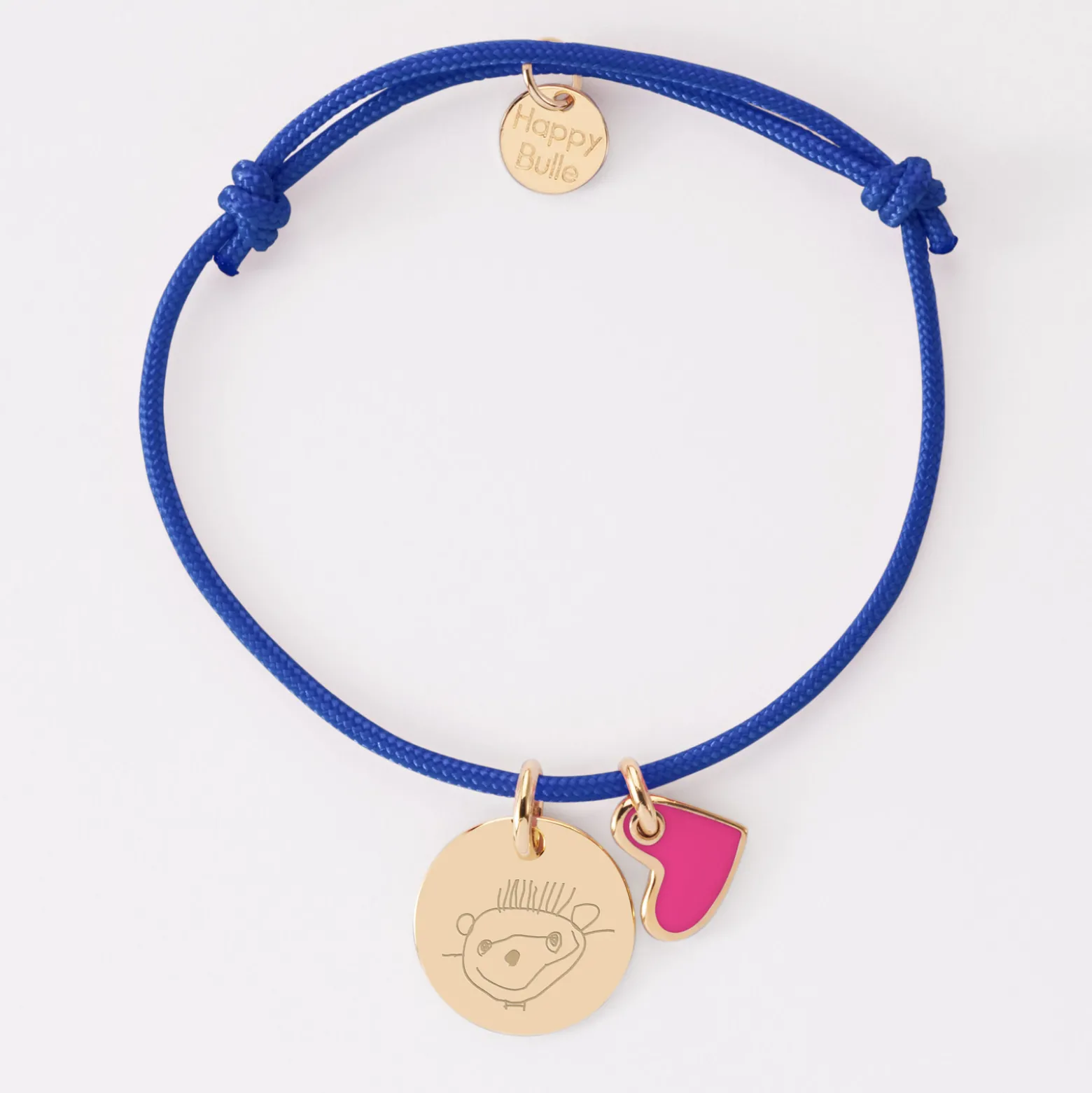 Bracelet enfant personnalisé médaille gravée plaqué or 15 mm et breloque coeur email 10 mm
