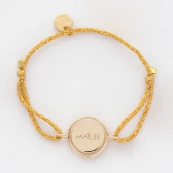 Bracelet enfant personnalisé cordon pailleté médaille réversible Eternelle gravée plaqué or 2 trous 16 mm - HappyBulle x Capucine