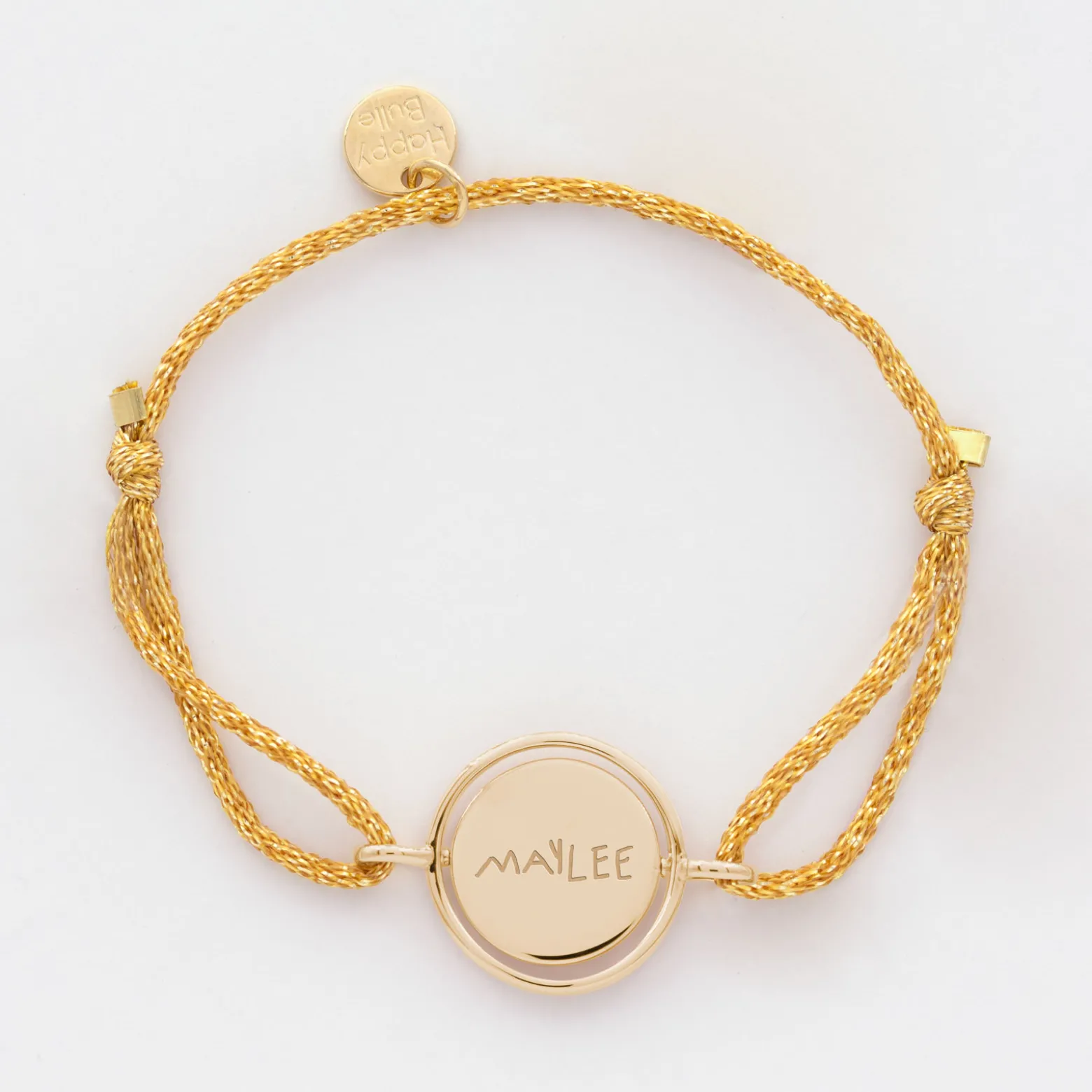Bracelet enfant personnalisé cordon pailleté médaille réversible Eternelle gravée plaqué or 2 trous 16 mm - HappyBulle x Capucine