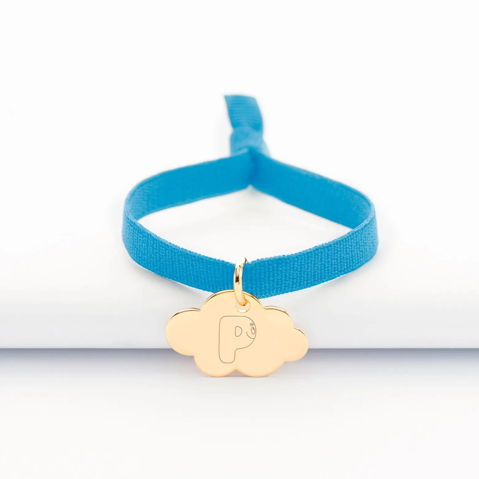 Bracelet enfant personnalisé cordon élastique médaille gravée plaqué or nuage 20x14 mm - Happybulle x Barbapapa