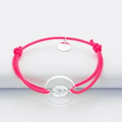Bracelet enfant personnalisé "bisou" médaille gravée acrylique ronde 2 trous 17 mm