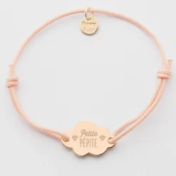 Bracelet enfant personnalisé médaille gravée plaqué or nuage 2 trous 20x14 mm - Nos petits imparfaits