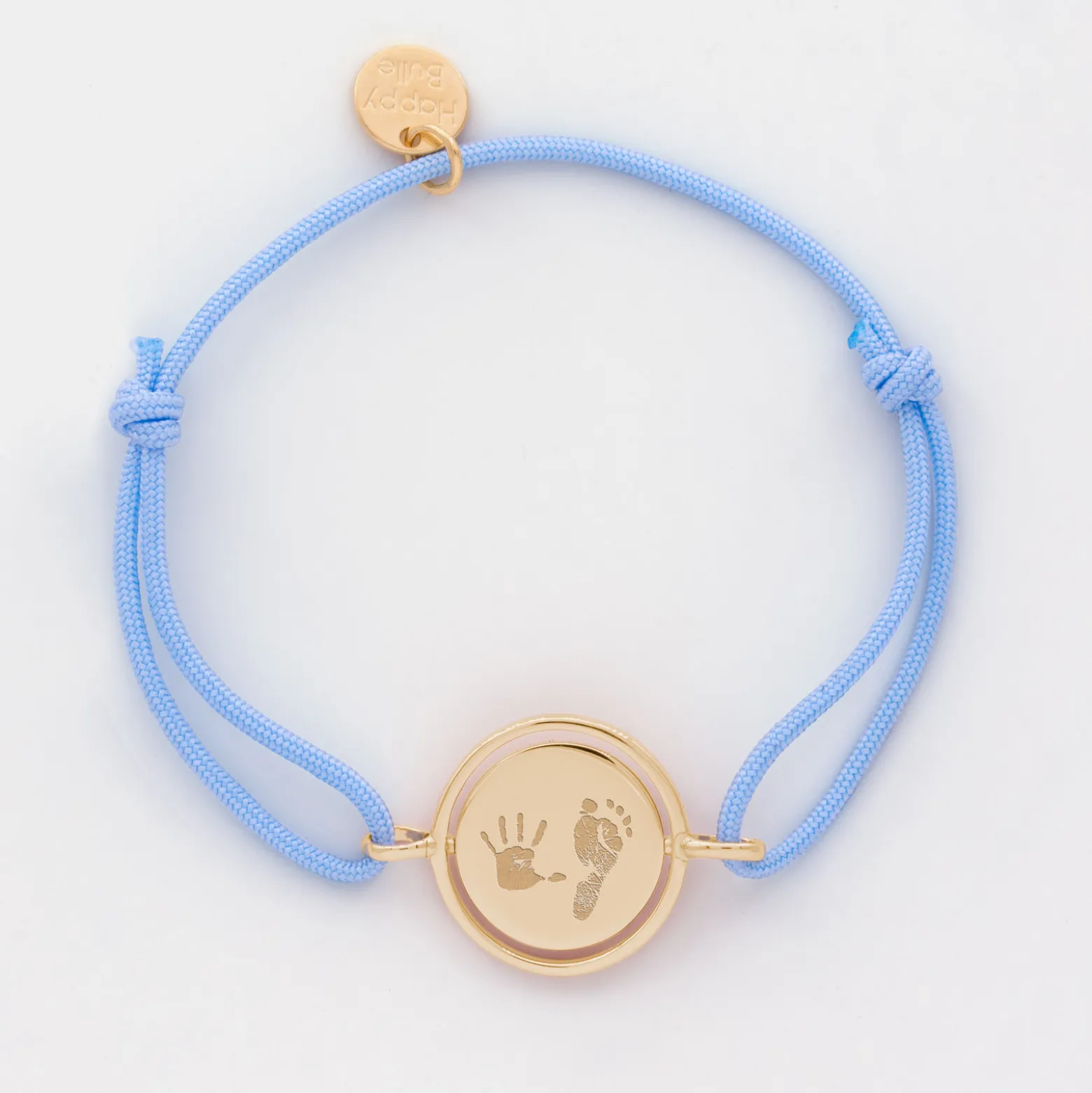Bracelet enfant personnalisé cordon médaille réversible Eternelle gravée plaqué or 2 trous 16 mm - HappyBulle x Capucine